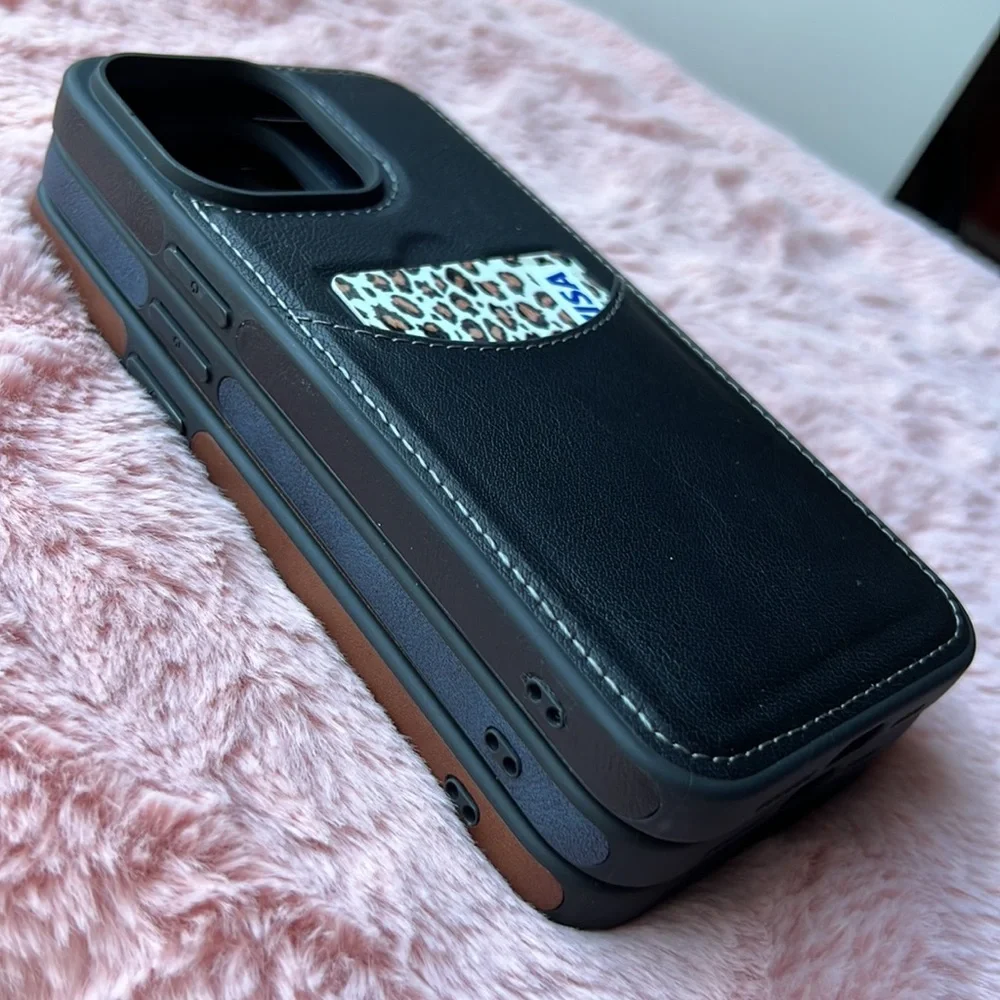 For iPhone 14 PRO leather phone case with pocket holder with stitching cover